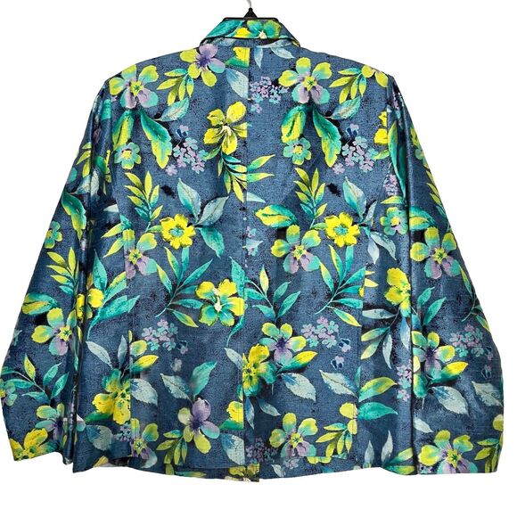 Alfred Dunner Women’s Floral Blouse Jacket Size 16 Blue Lightweight Beaded - Picture 2 of 6
